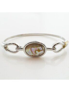 Vintage Avon Abalone Silver-Tone Bangle Hinged Bracelet